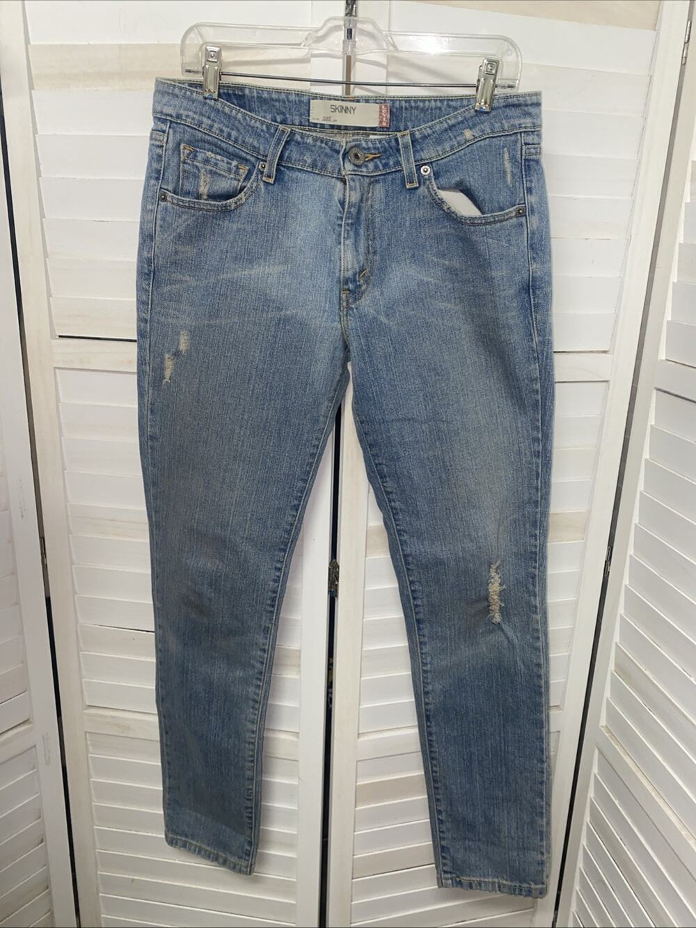Vintage Levis 503 Skinny Straight Jeans 11M Light Wash Blue Denim Red Tab